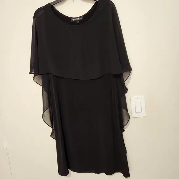 Glamour Night Dress Size 8 Attached Sheer Cape Stretch Cocktail Dress - Picture 4 of 13